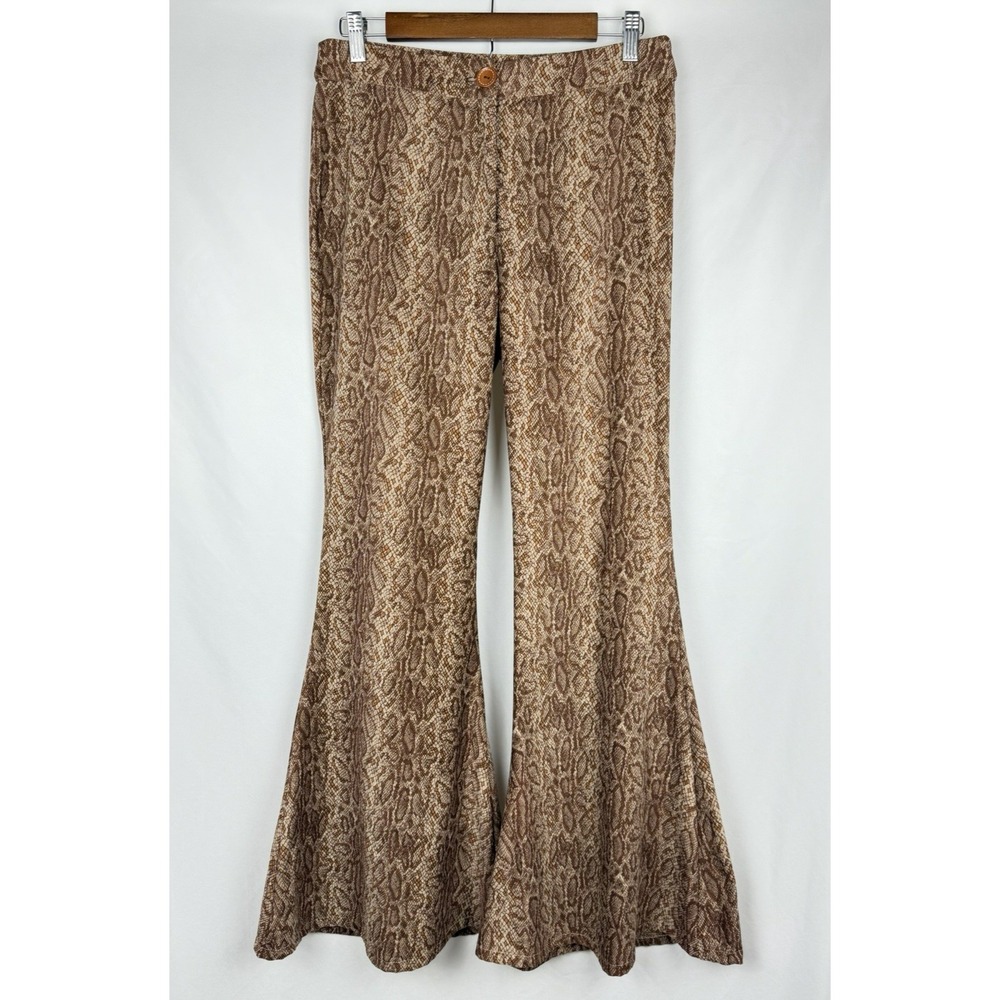 Elle Rae Snakeskin Flare Pants Bell Bottom Animal Print Brown Retro Boho L 30x31